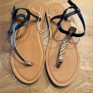 Leopard Print Black Sandals
